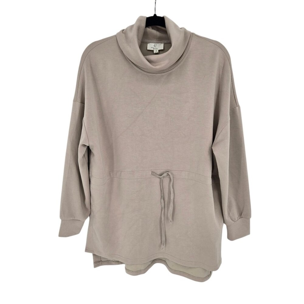 P Cill size small super soft beige rolled high neck drawstring cinch waist modal